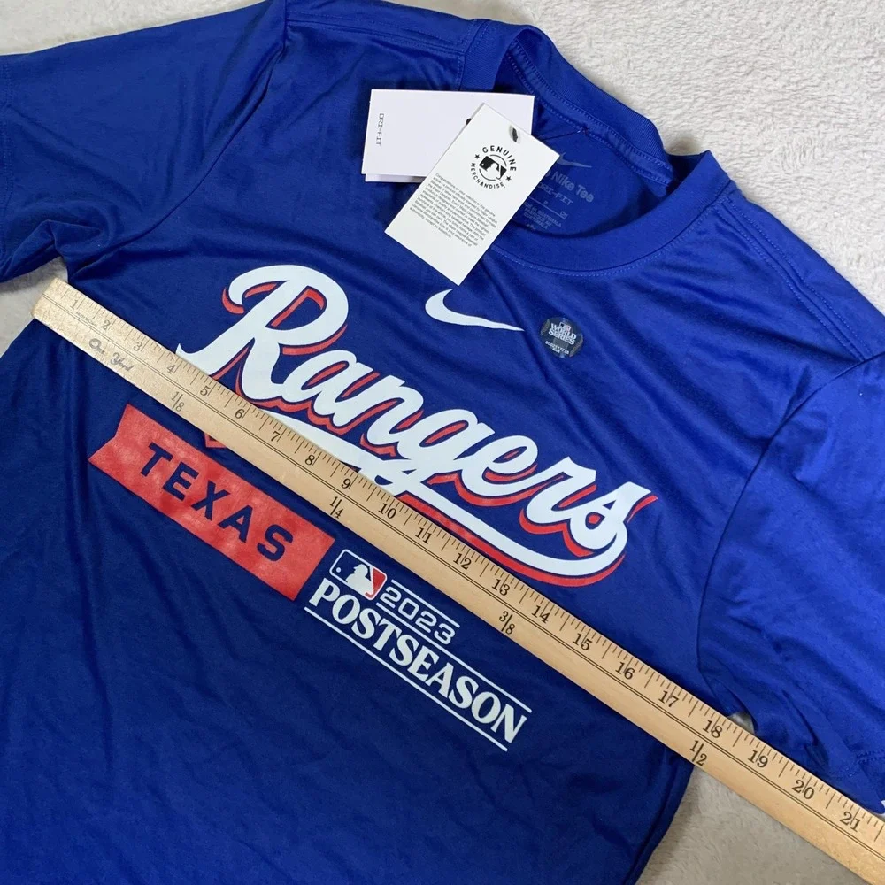 Texas Rangers Shirt Mens Small‎ Blue MLB Baseball 2023 Postseason Nike Dri Fit